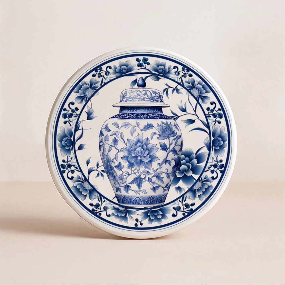 Chinoiserie Coasters, Blue & White Kitchen Vintage Ginger Jar Floral Set of 2